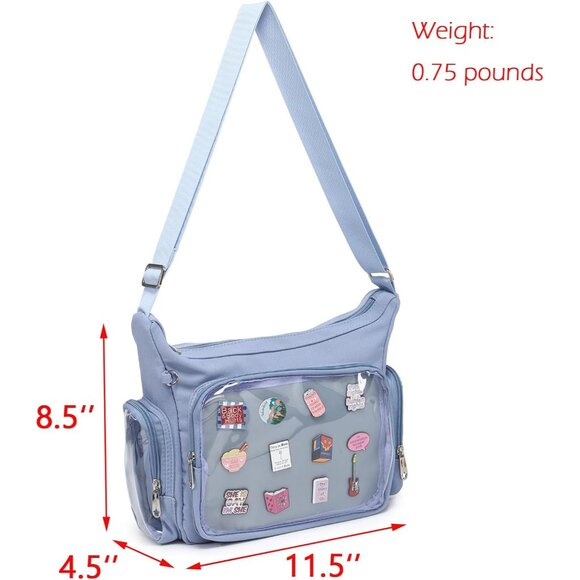 Gray Canvas Ita Bag Crossbody Kawaii Anime Pins Display for Cosplay & Travel - Picture 2 of 11